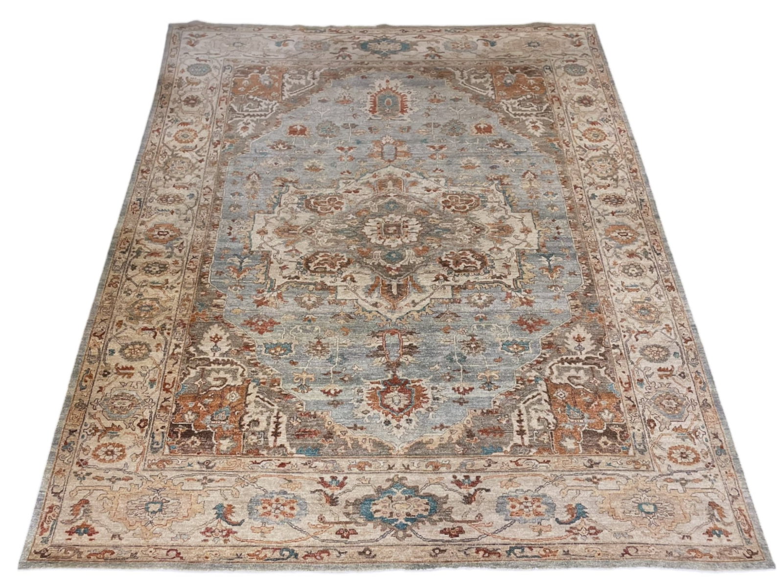 LARGE SAFAVIEH TURKISH RUG MONACO: Large Safavieh Rug in the Monaco Pattern. Navy and Light Blue. Measures 6'.7"x9".2". Made in Turkey. Provenance: A Private Daniel Island Estate