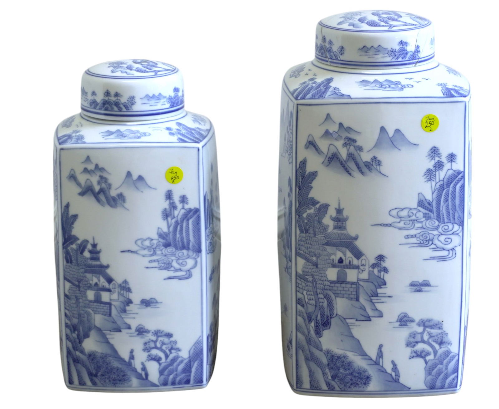 2 LARGE ANDREA BY SADEK BLUE & WHITE COVERED JARS (1 of 4)