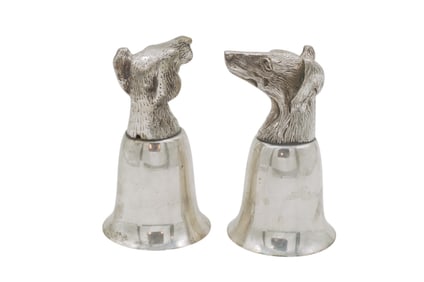 PAIR OF SILVER PLATED HOUND STIRRUP CUPS