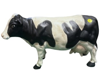 LARGE HAND PAINTED CAST IRON COW
