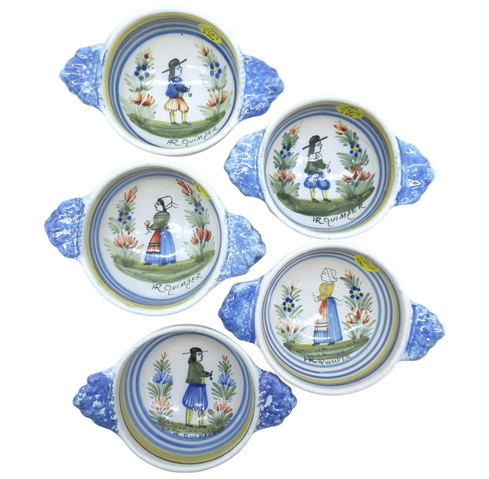 5 HENRIOT HR QUIMPER SMALL HANDLED BOWLS (1 of 4)