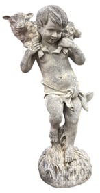 COMPOSITE GARDEN SCULPTURE BOY AND LAMB