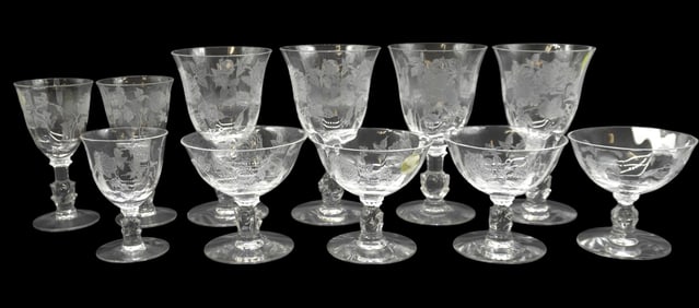 LOT VINTAGE HEISEY ROSE MISC. GLASSES - 11 PIECES