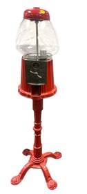 VINTAGE RED CAST IRON GUMBALL MACHINE