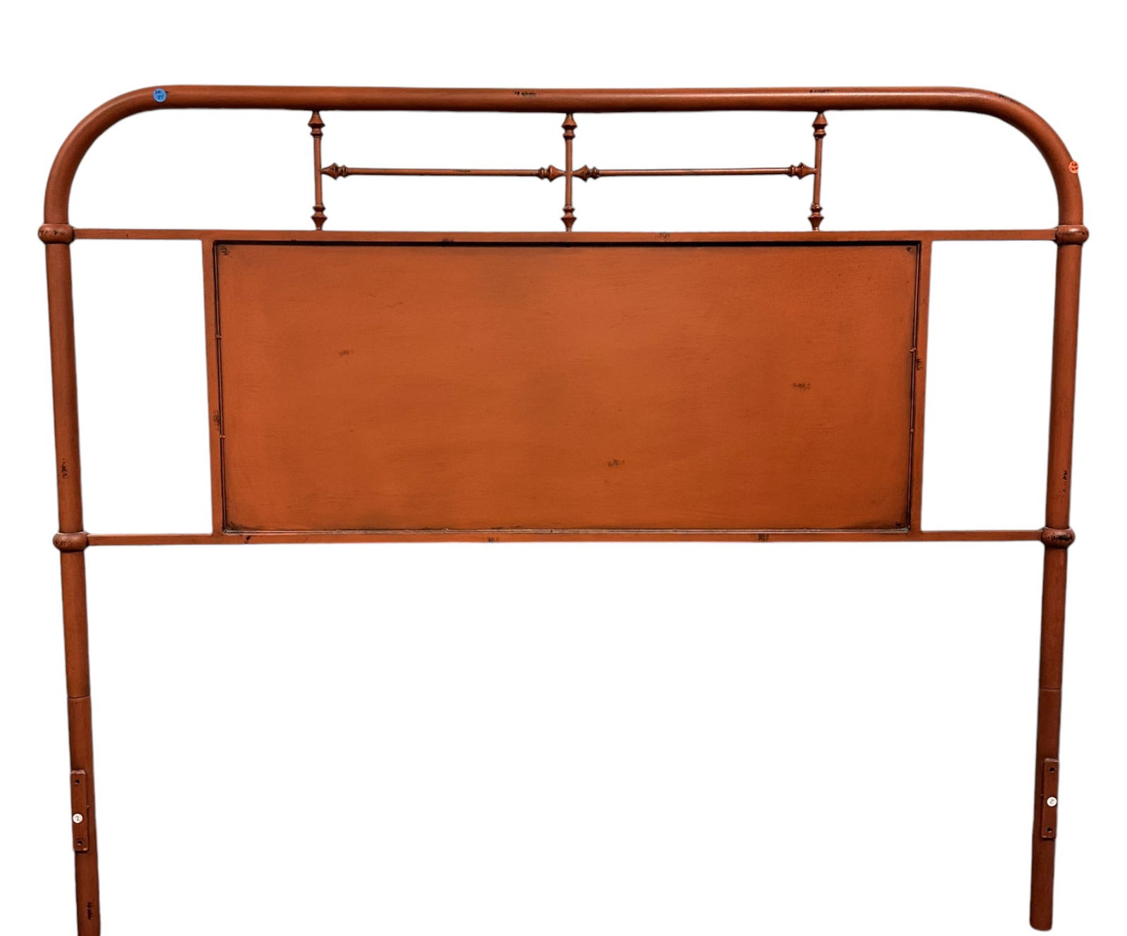 LIBERTY FURNITURE VINTAGE SERIES METAL HEADBOARD: Liberty Furniture Vintage Series Red Metal Headboard with Turned Spindles and Accent Metal Center Panel. Queen. Measures 64"x54" tall x2" deep