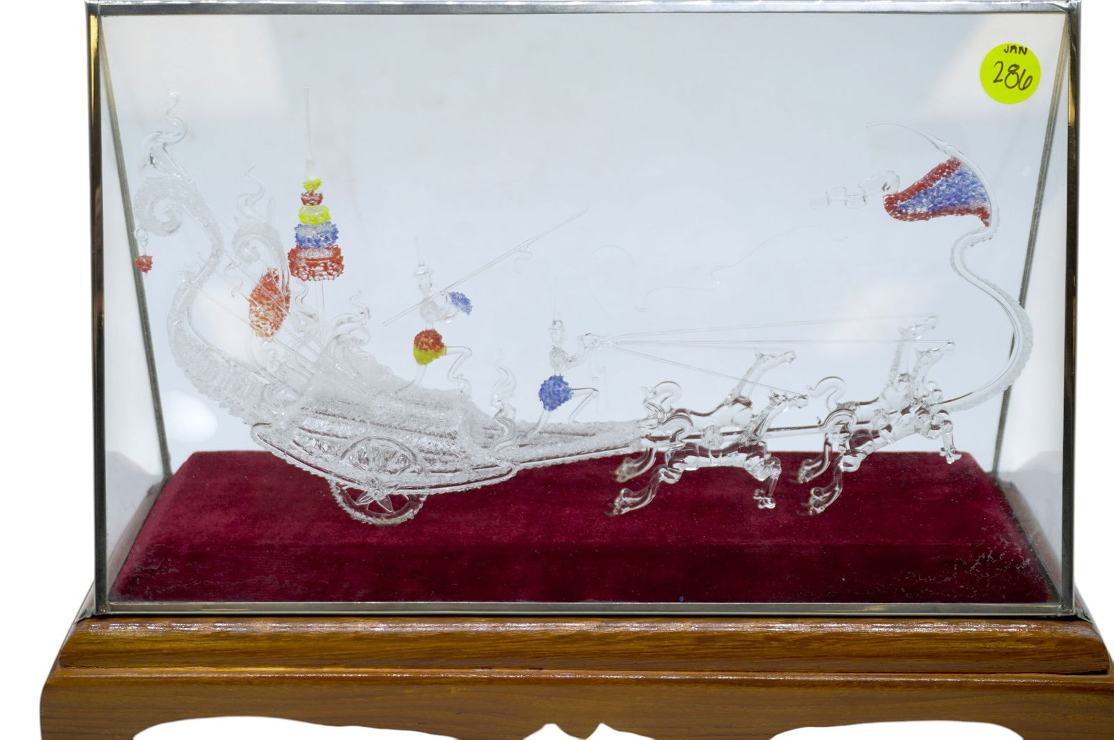 ASIAN HANDBLOWN GLASS CHARIOT WITH WARRIORS IN GLASS DISPLAY CASE (1 of 4)