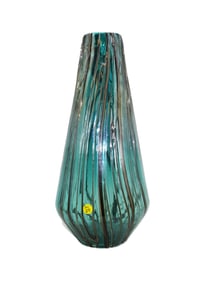 LARGE 17" CONTEMPORARY TEAL ART GLASS VASE