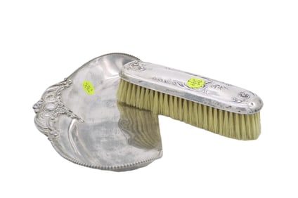 STERLING BRUSH & SILVERPLATE CRUMBER