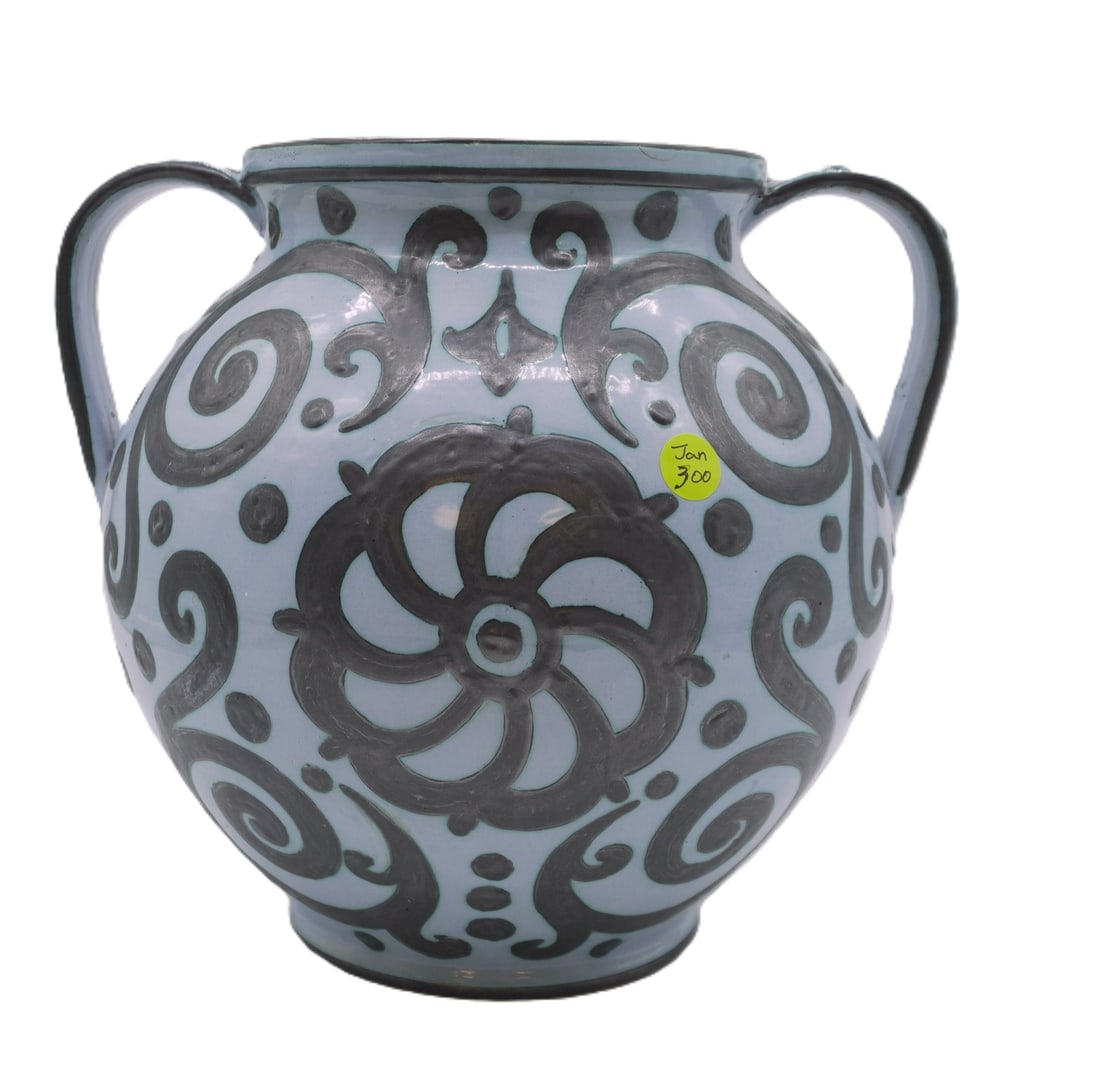 ITALIAN HAND THROWN POTTERY URN: Vintage Hand Thrown and Hand Painted Made in Italy Urn / Vase. Measures 11"x9"x11" tall.Small chip to rim repaired. Weight 7 lbs 2