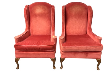 PAIR VINTAGE QUEEN ANNE WINGBACK CHAIRS