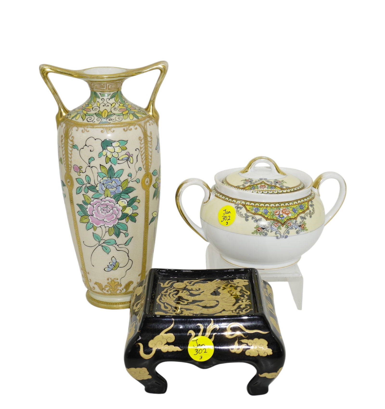 3 pc ASIAN PORCELAIN INCL HAND PAINTED NIPPON (1 of 3)