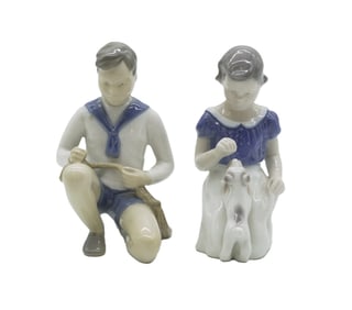 2 VINTAGE B & G PORCELAIN BOY & GIRL FIGURINES