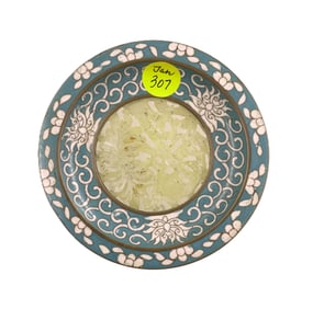 VINTAGE CHINESE CLOISONNE DISH WITH JADE INLAY