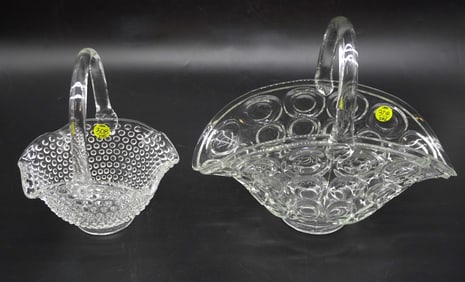 2 VINTAGE GLASS BASKETS