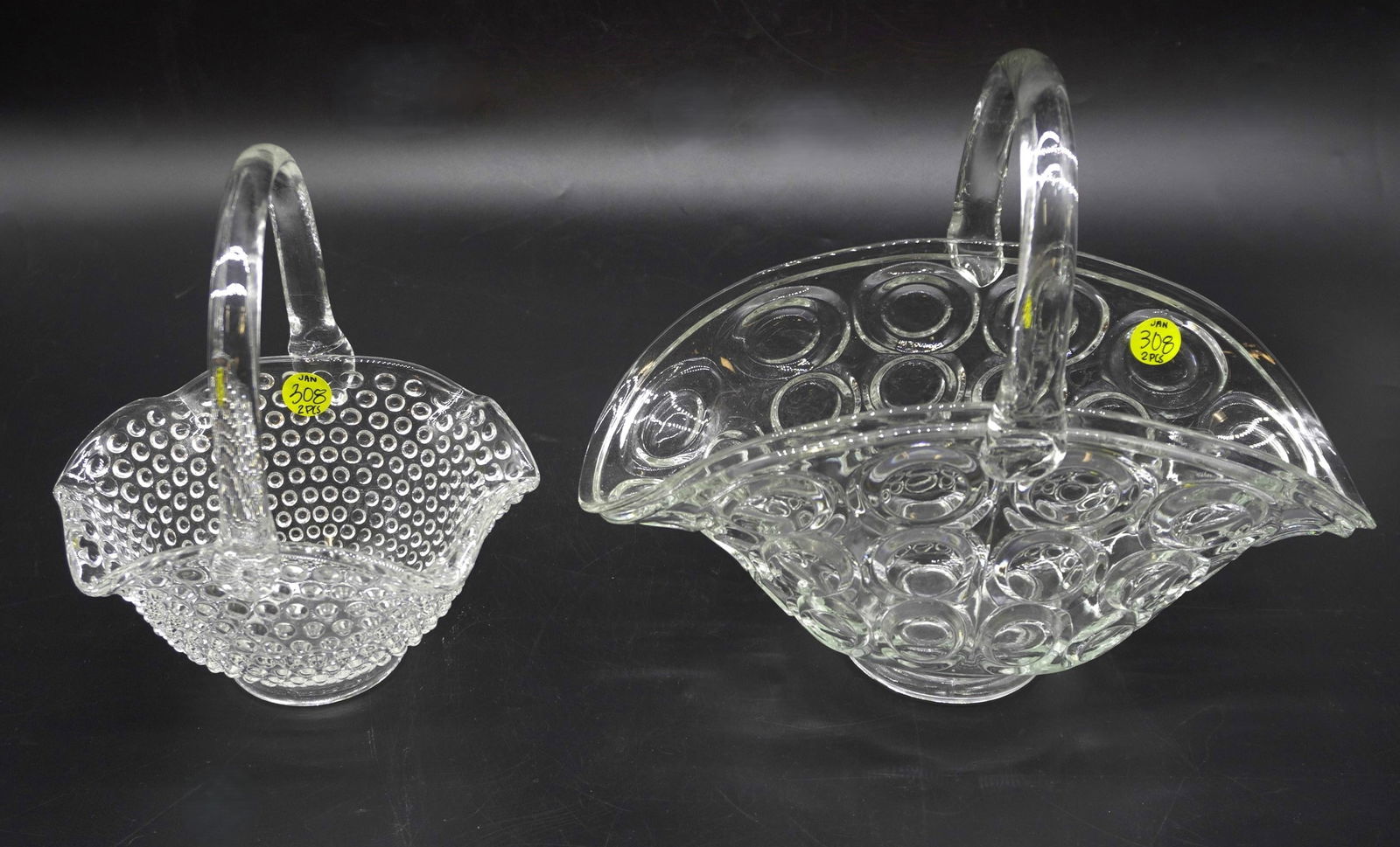 2 VINTAGE GLASS BASKETS (1 of 3)