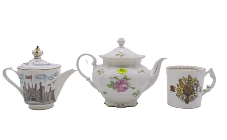3 pc PORCELAIN ENGLISH & GERMAN TEAPOTS + CUP