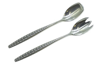 MCM BRODENE MYLIUS NORWAY PEWTER MODERNIST SALAD SERVERS