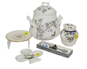 5 PC PORCELAIN GROUP INCL LIMOGES BISCUIT JAR