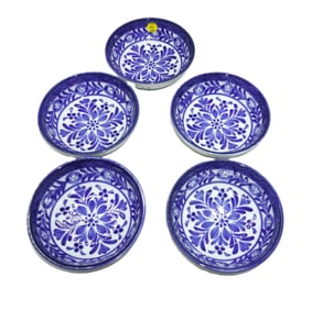 JAPANESE TAIJIMI HAND PAINTED PORCELAIN BOWLS - 5 PIECES