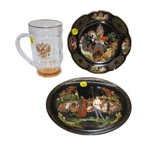 VINTAGE RUSSIAN PLATES AND BEER MUG - 3 PIECES