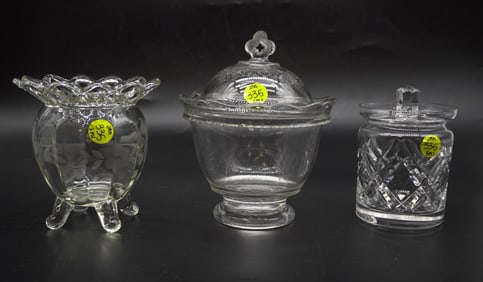 LOT 3 DECORATIVE GLASS JARS