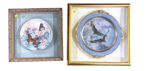 PAIR VINTAGE CUSTOM FRAMED DECORATIVE PLATES