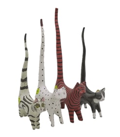 4 HAND PAINTED BALI FOLK ART CATS