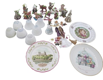 LARGE BOX LOT 30 PIECES CHRISTMAS AND DECOR - LLADRO, WATERFORD, WEDGWOOD AND MORE