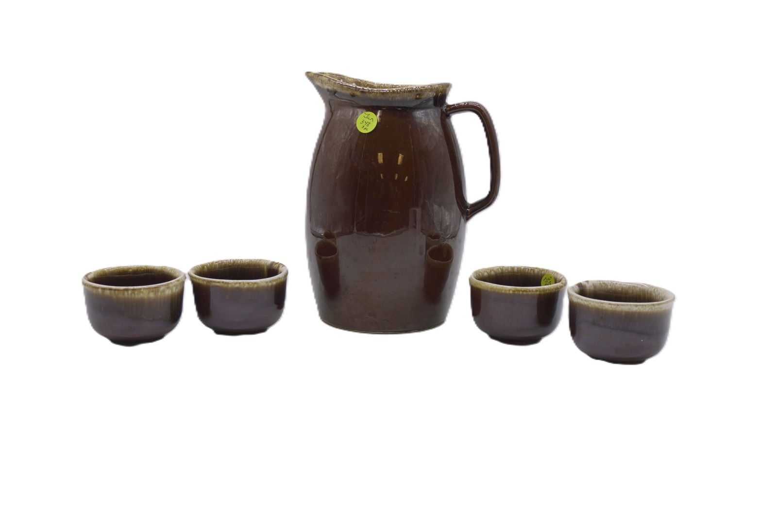 5 PC VINTAGE BROWN DRIP PITCHER & CUPS / BOWLS (1 of 5)