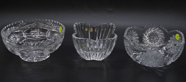 3 VINTAGE CUT GLASS / CRYSTAL BOWLS