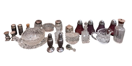 DEALER'S LOT - ANTIQUE/VINTAGE STERLING & GLASS TABLEWARE