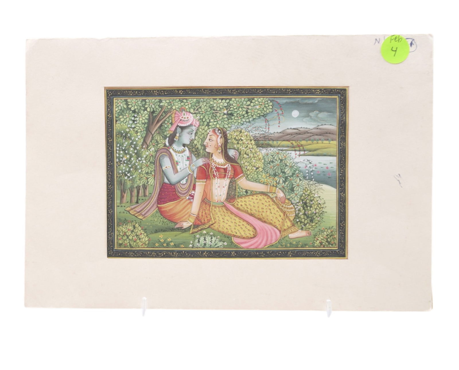RADHA KRISHNA HAND PAINTED ON SILK ORIGINAL (1 of 3)