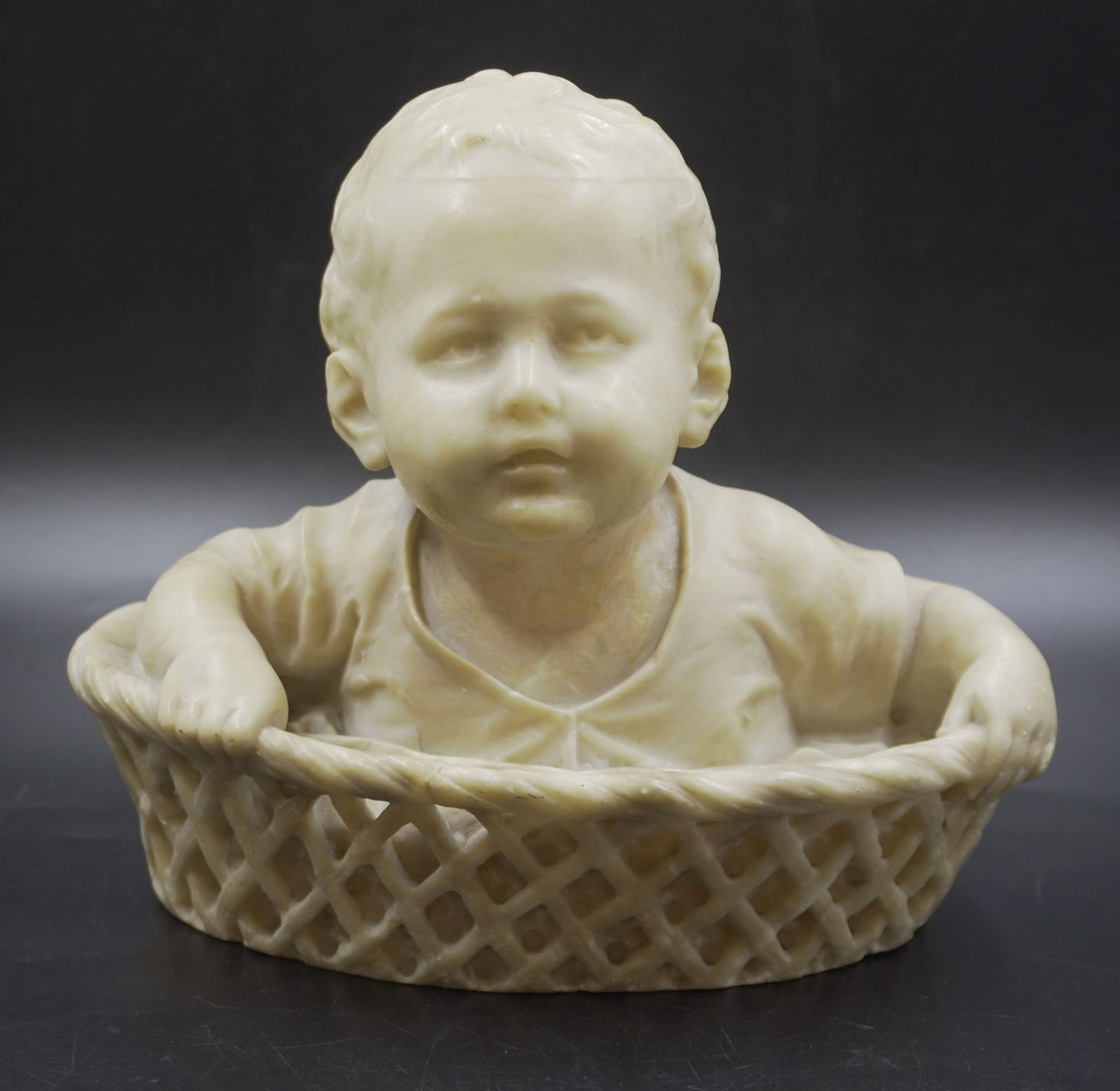 ITALIAN SCHOOL CARVED ALABASTER BOY IN BASKET (1 of 5)