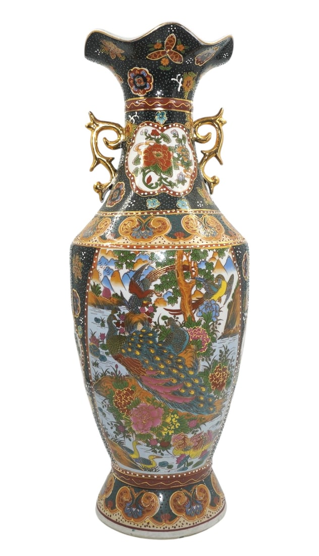 LARGE CHINESE EXPORT SATSUMA PORCELAIN VASE 23" (1 of 8)