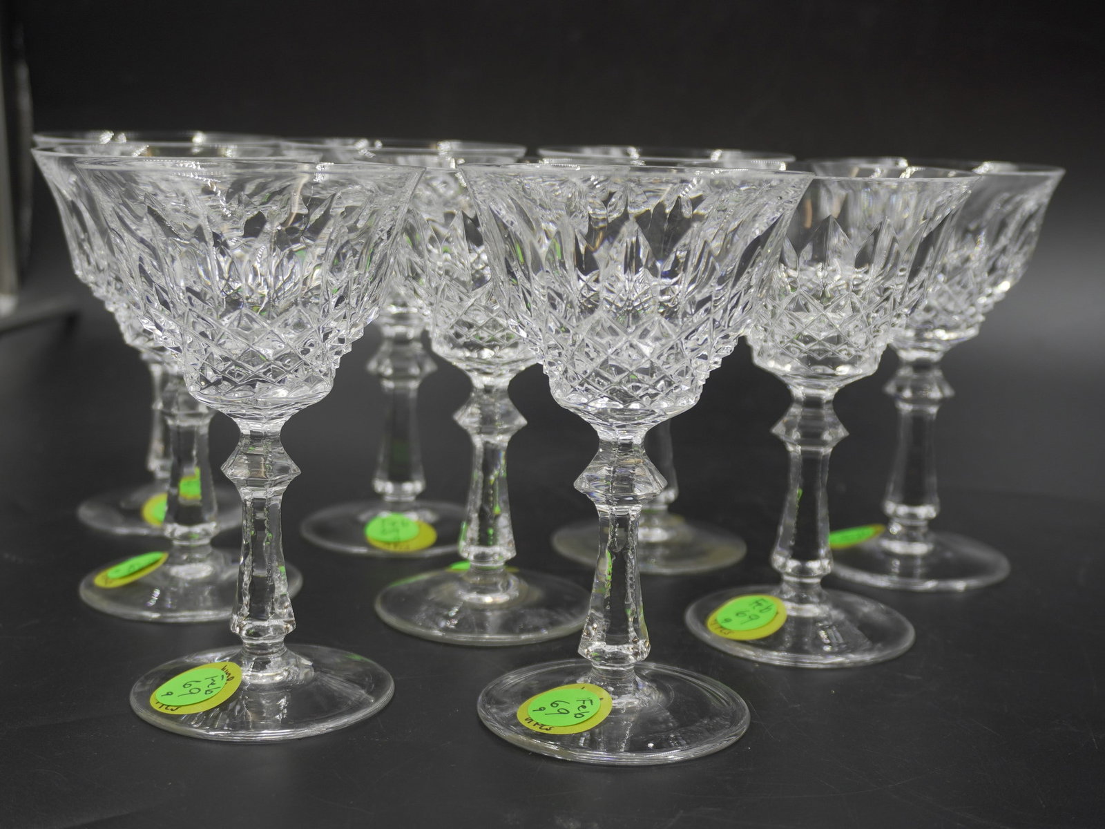 CRYSTAL PEILL OF GERMANY PFALZGRAF WHITE WINE GLASSES - 9 PIECES: 9 Crystal Peill of Germany Pfalzgraf White Wine Glasses. Each measure about 5 5/8" tall. Total lot weight is about 5 lbs