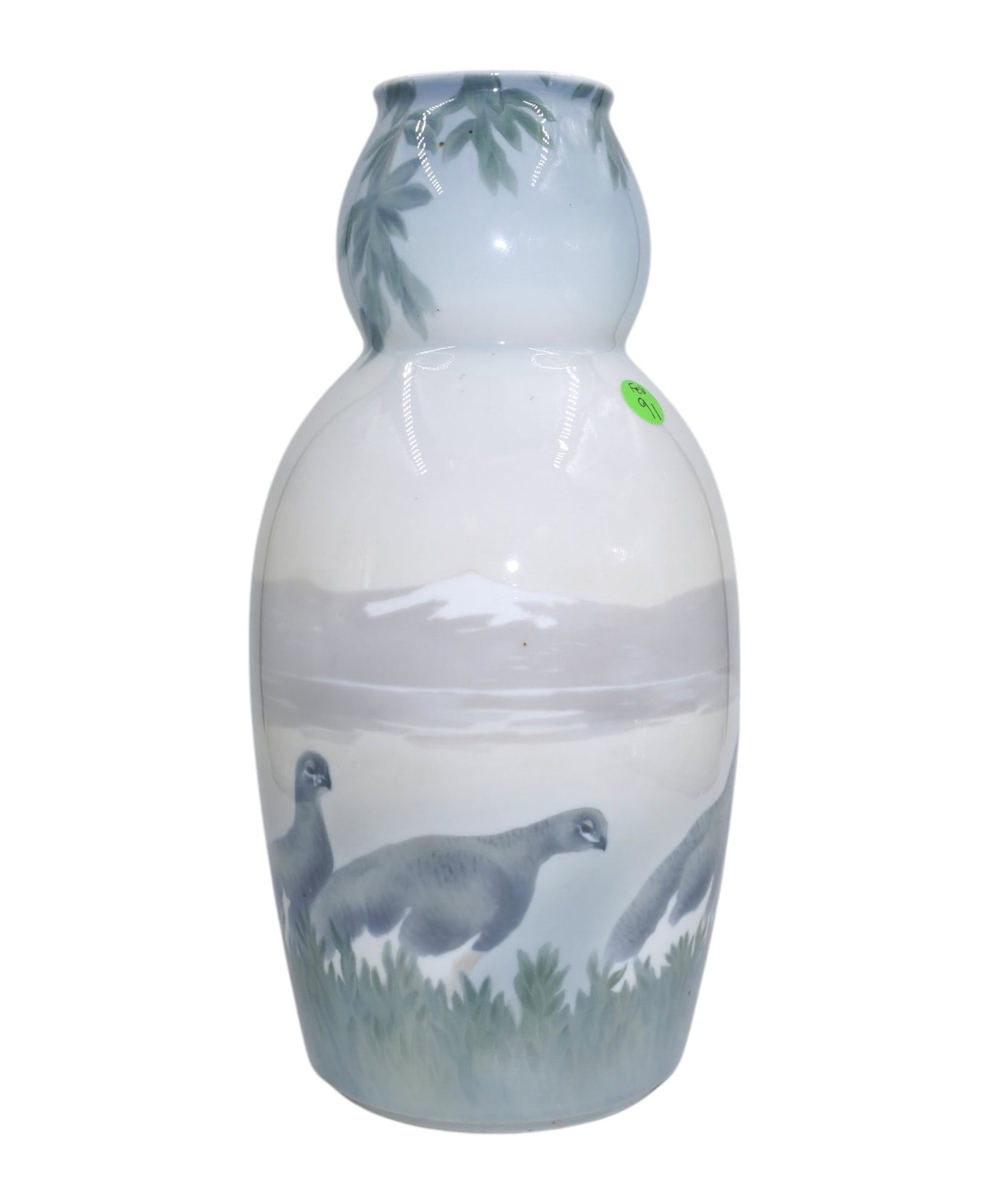 LARGE HALVDAN GRAN 1920 ART DECO PORSGRUND PORCELAIN NORWAY VASE: Large Scarce Artist Signed Hand Painted Partridge Porsgrund Porcelain Norway Vase. Art Deco c. 1920s. Signed by artist Halvdan Gran, date of production 1910-1937. Production number 1986/125/172. Measu