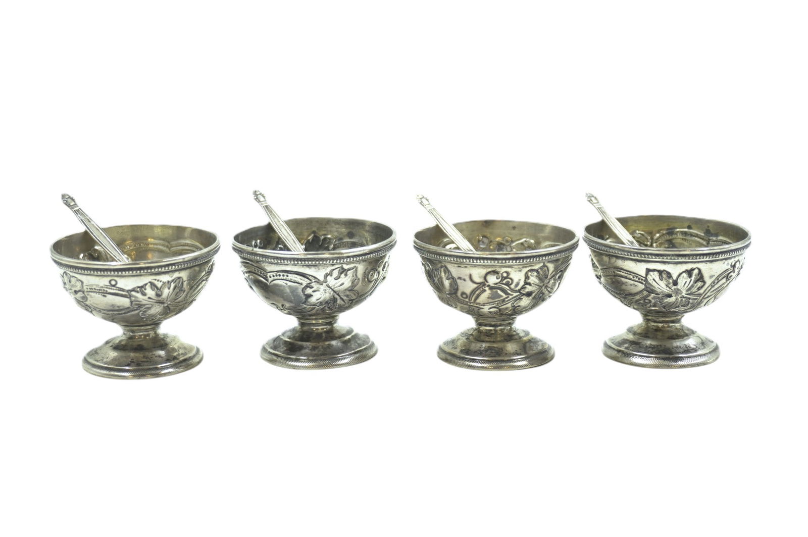 4 GORHAM COIN SILVER OPEN SALTS c. 1860 (1 of 4)