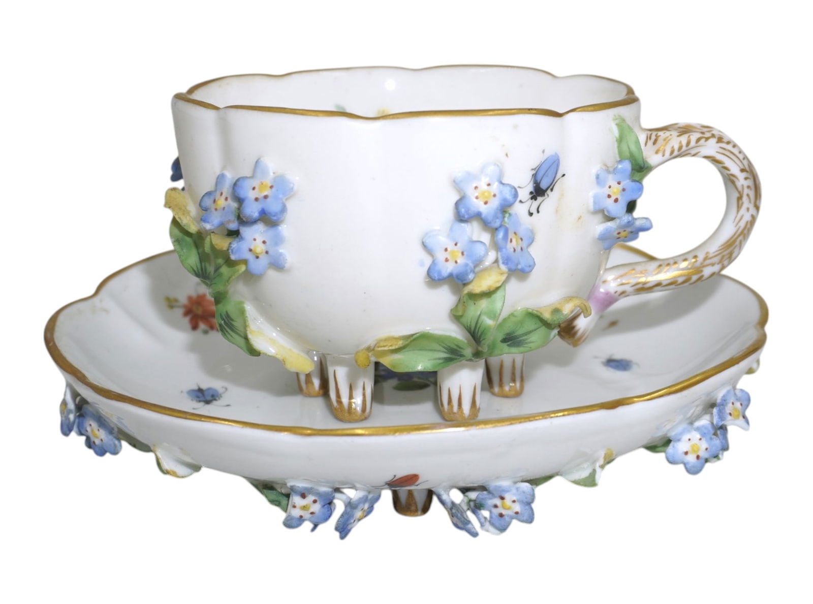 19th c CARL THIEME FORGET ME NOT FLOWER CUP & SAUCER (1 of 6)