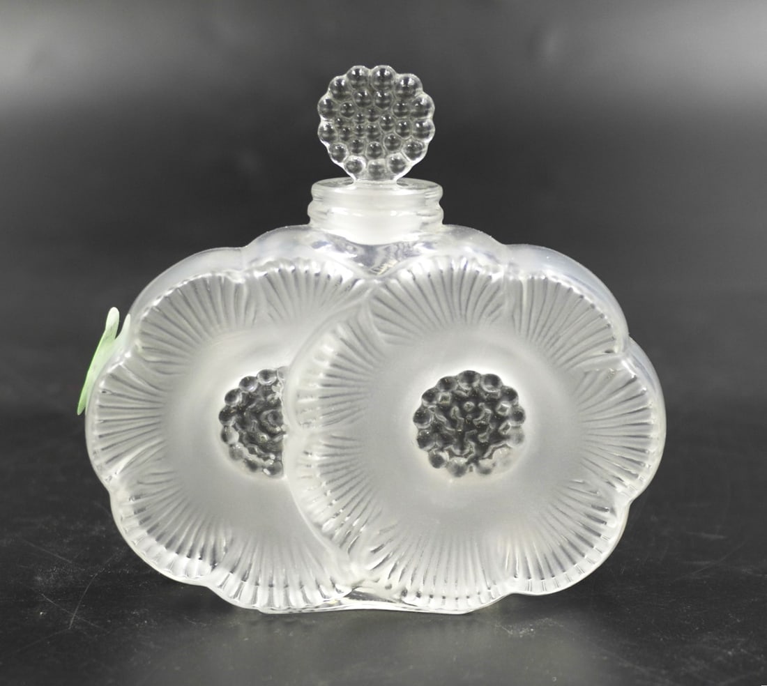 LALIQUE CRYSTAL TWO FLOWERS PERFUME AND STOPPER (1 of 4)