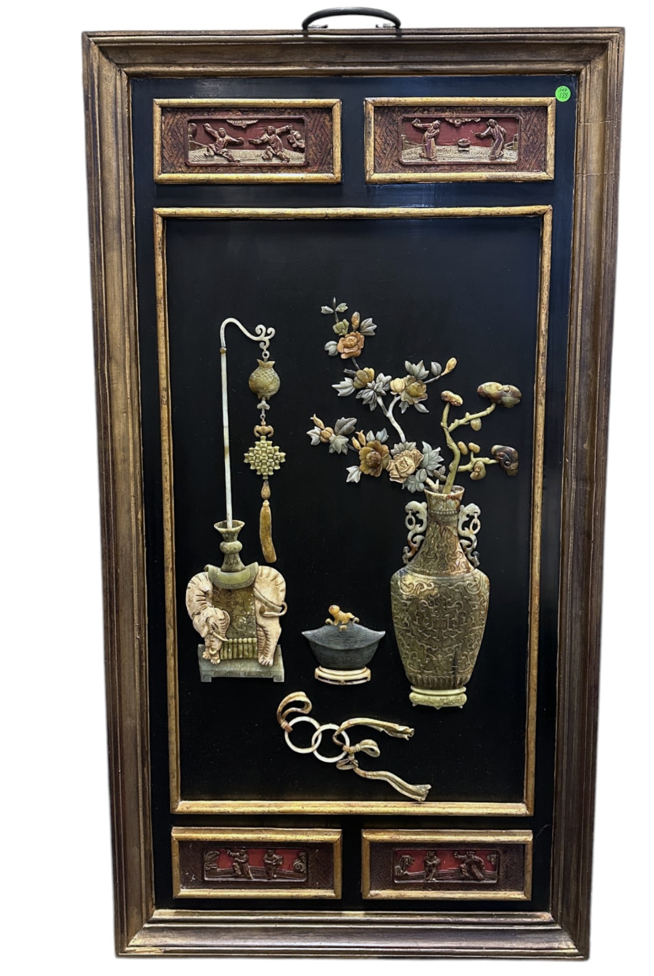 CHINESE INLAID HARDSTONE / JADE ELMWOOD WALL PANEL (1 of 4)