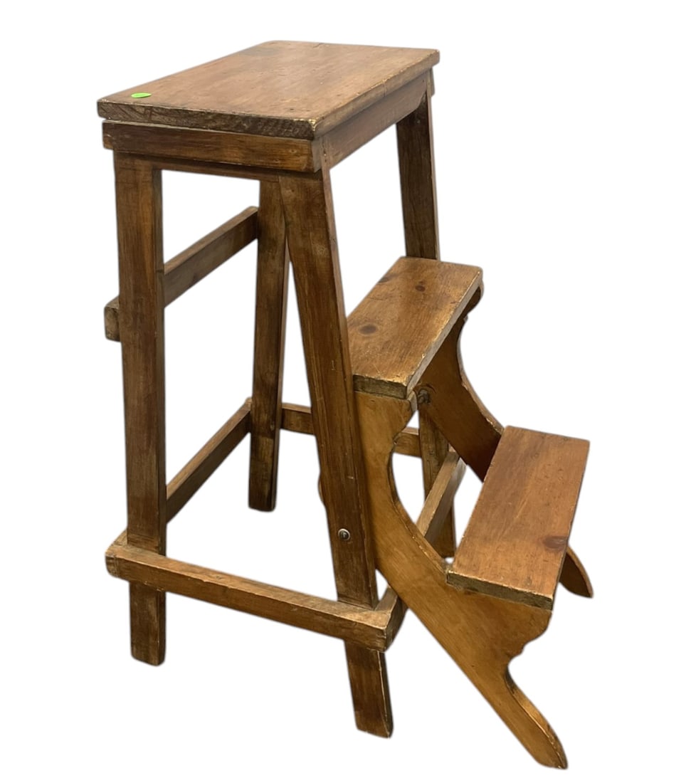 1920s ENGLISH COUNTRY OAK LIBRARY LADDER (1 of 5)