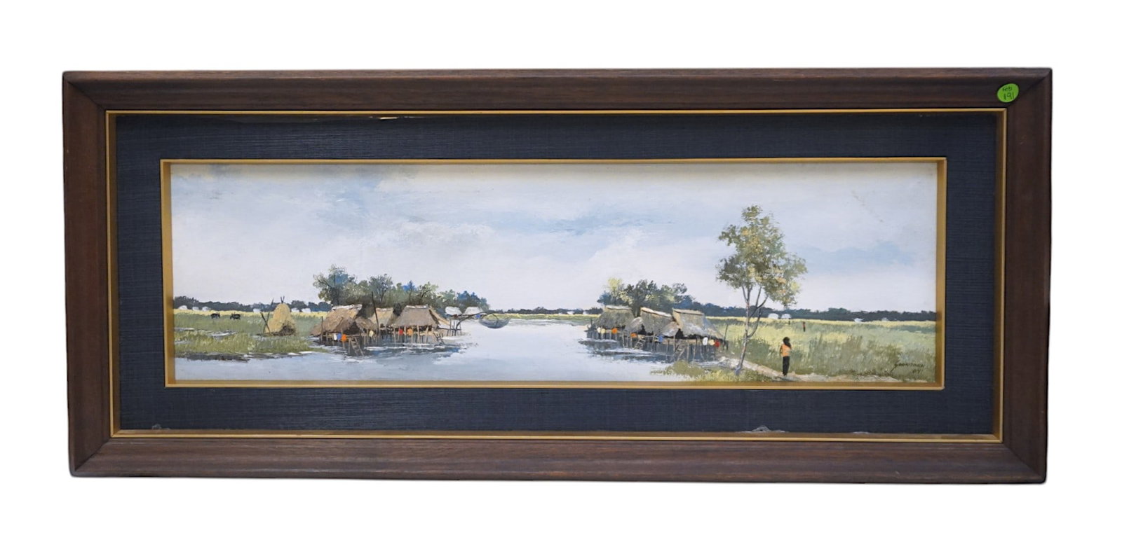 SOONTORN SUKKAEW (1975 - 2014) ORIGINAL FISHING VILLAGE: Soontorn Sukkaew (Thailand, 1975-2014) Original Painting on Canvas "Fishing Village". Professionally framed. In frame 15.25"x36"x1.5". Weight 5 lbs.