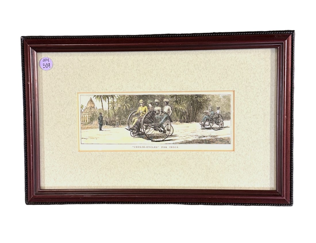 "COOLIE CYCLES" FOR INDIA ANTIQUE COLORED ETCHING (1 of 3)