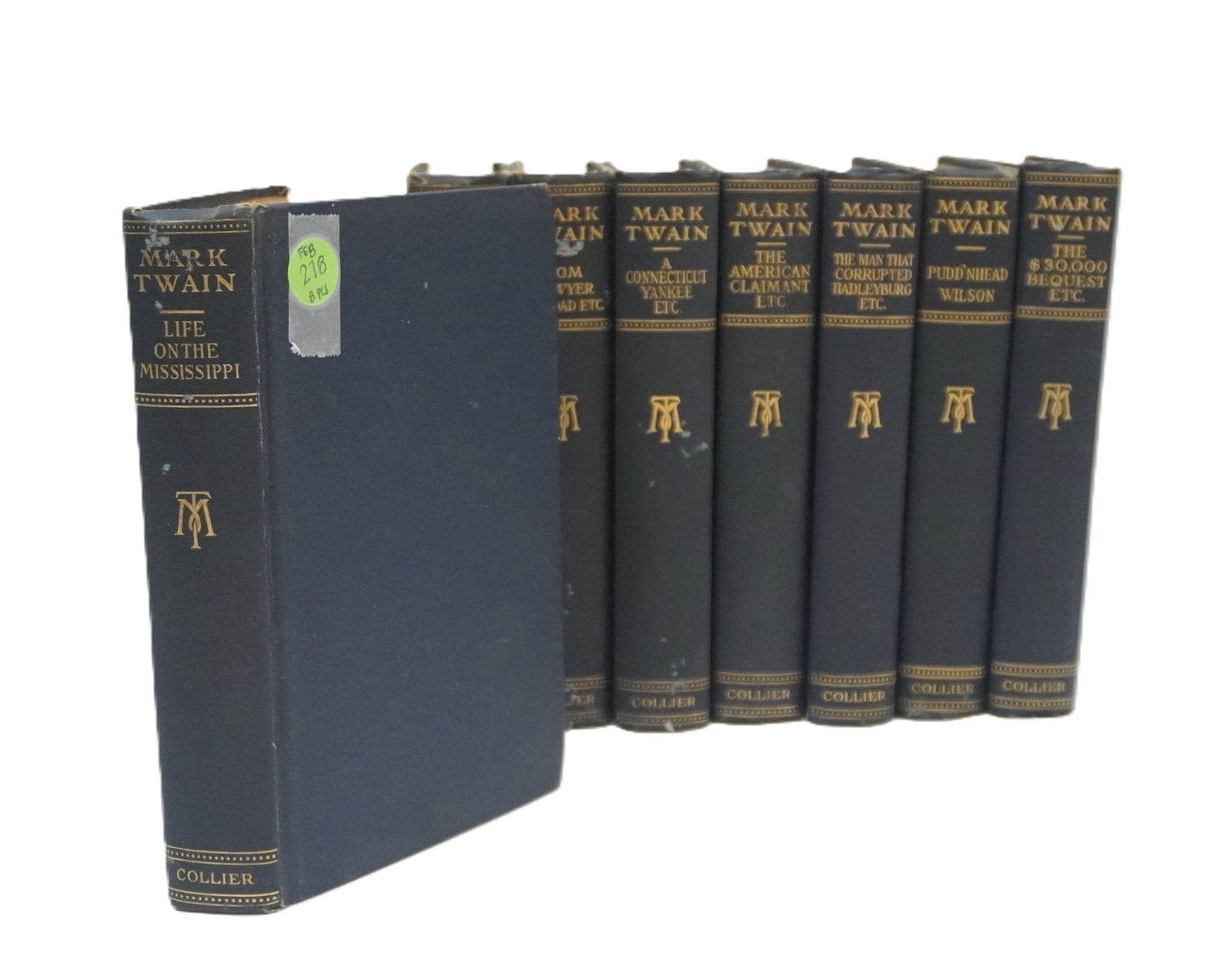 ANTIQUE HARPER & BROTHERS EDITIONS OF MARK TWAIN'S WORKS - 8 VOLUMES: Mark Twain's Works, Harper and Brothers edition published in 1920 by P.F. Collier and Son, New York in 8 volumes. Each book measures 5.25" x 8" x 1.5", weighs 8 lbs