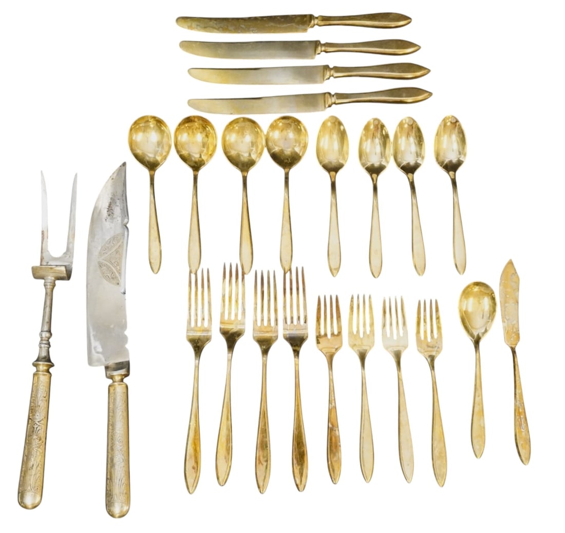 RENAISSANCE REVIVAL VINTAGE BRASS CUTLERY - 23 PIECES (1 of 1)