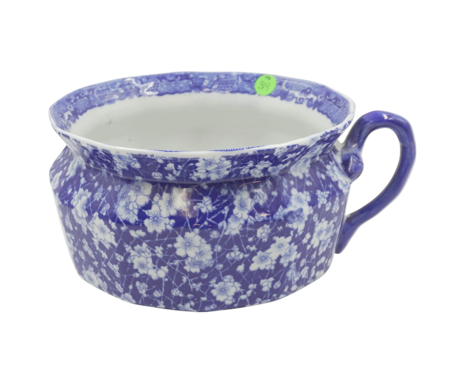 VICTORIA WARE IRONSTONE BLUE CALICO SINGLE SNAKE HANDLE CHAMBER POT (1 of 3)