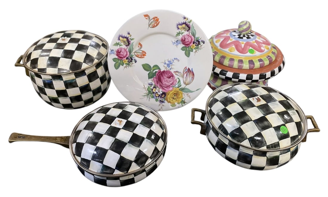 DEALER's LOT- MACKENZIE CHILDS ENAMEL CHECK POTS & MORE (1 of 6)