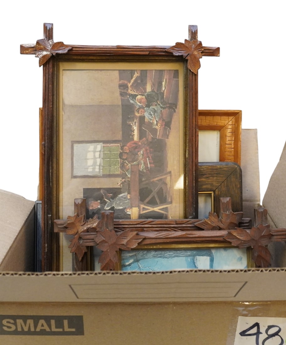 DEALER'S LOT- ASSORTMENT OF WOOD & CARVED ADIRONDACK FRAMED PRINTS (1 of 3)