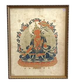 VINTAGE TIBETAN BUDDHIST THANGKA ON SILK