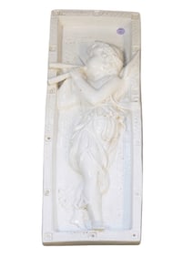 VINTAGE GLAZED TERRACOTTA 22" CHERUB WALL PLAQUE